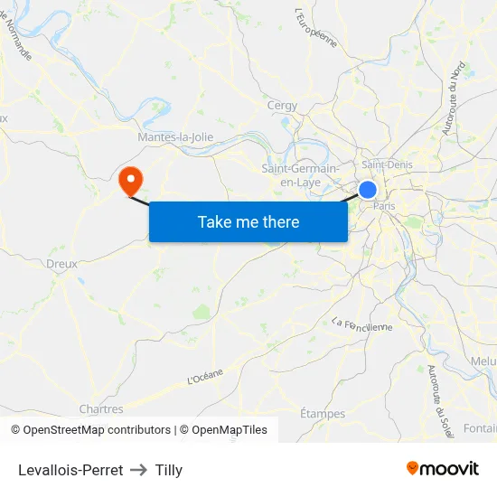 Levallois-Perret to Tilly map