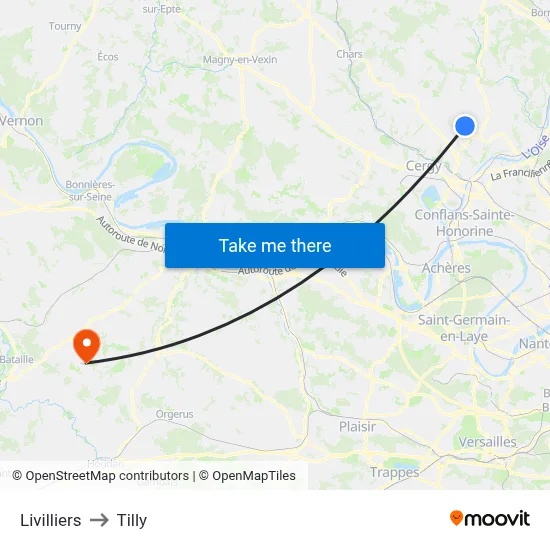 Livilliers to Tilly map
