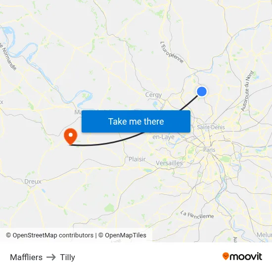 Maffliers to Tilly map