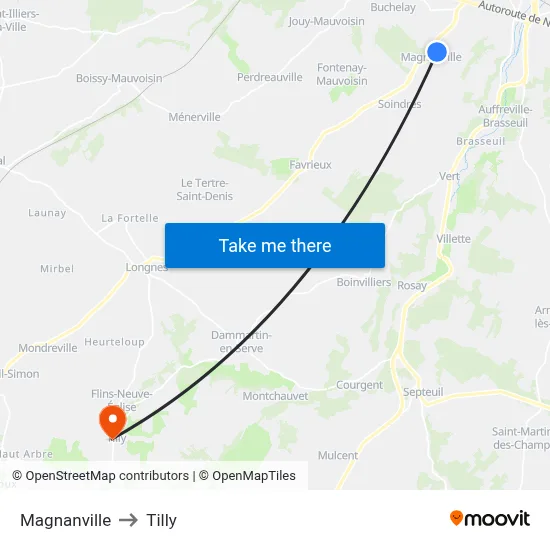 Magnanville to Tilly map