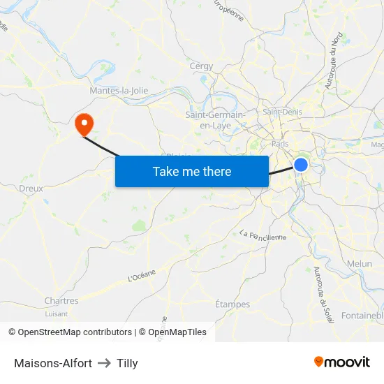 Maisons-Alfort to Tilly map