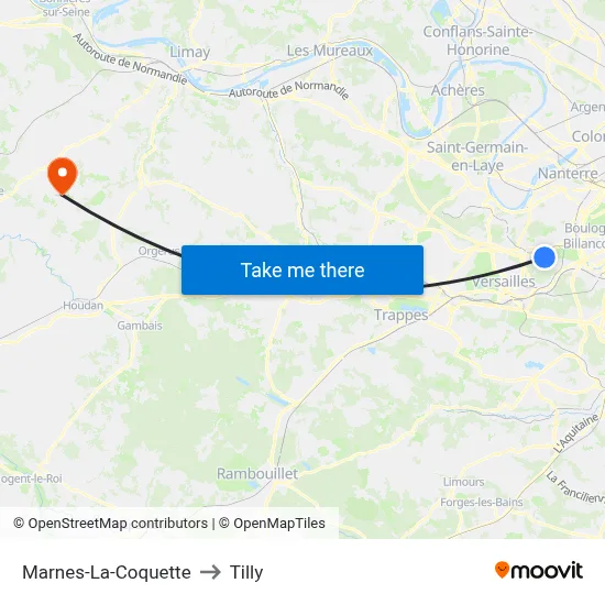 Marnes-La-Coquette to Tilly map
