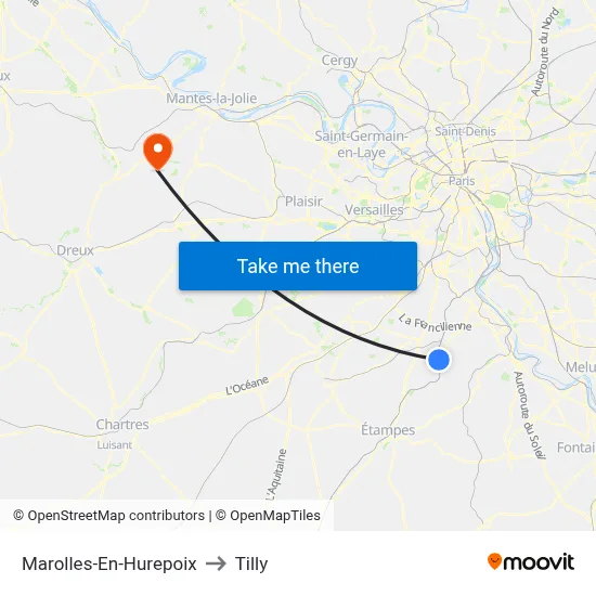Marolles-En-Hurepoix to Tilly map