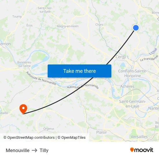 Menouville to Tilly map