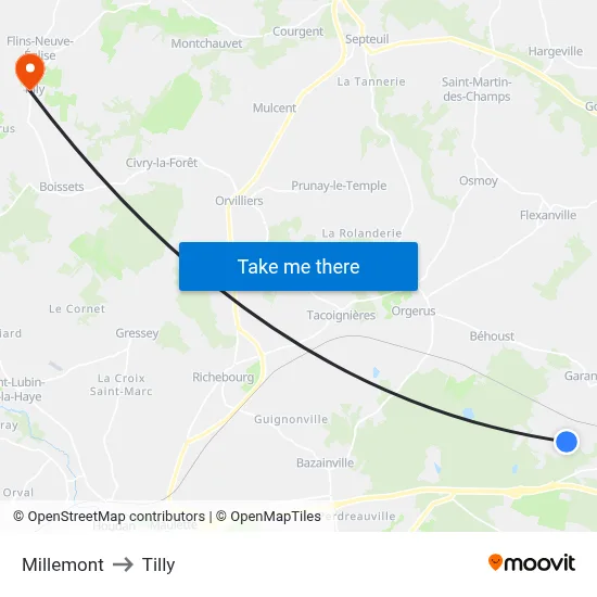 Millemont to Tilly map