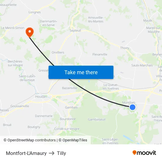 Montfort-L'Amaury to Tilly map