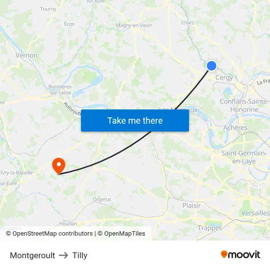 Montgeroult to Tilly map