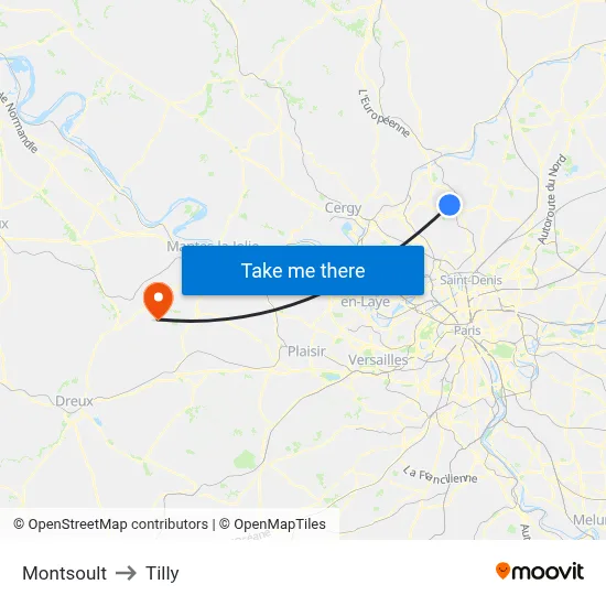 Montsoult to Tilly map