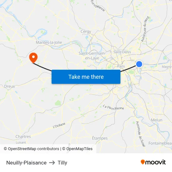 Neuilly-Plaisance to Tilly map