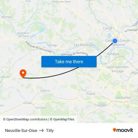 Neuville-Sur-Oise to Tilly map