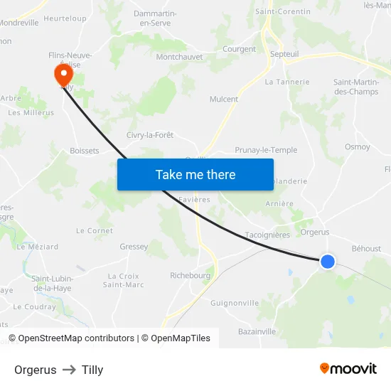Orgerus to Tilly map