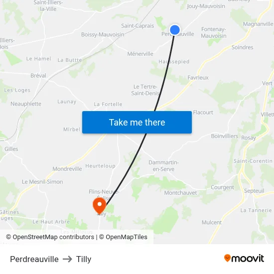 Perdreauville to Tilly map