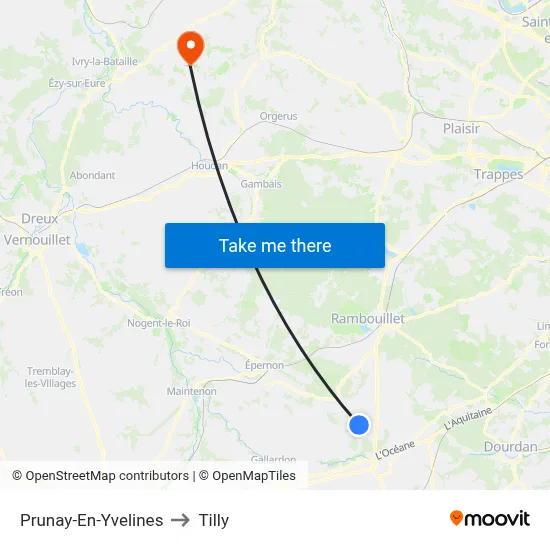 Prunay-En-Yvelines to Tilly map