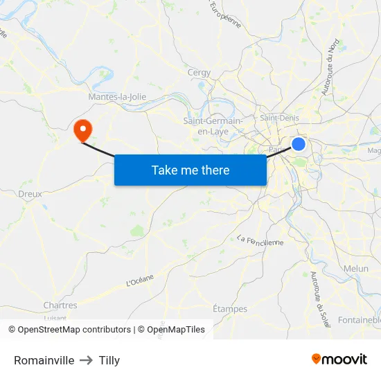 Romainville to Tilly map