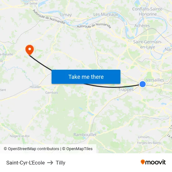 Saint-Cyr-L'Ecole to Tilly map