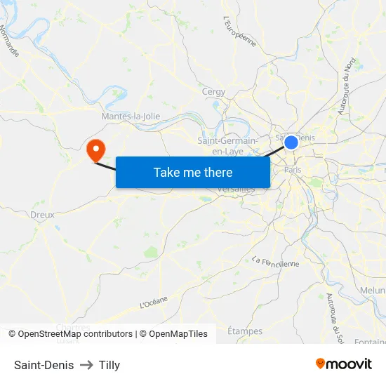 Saint-Denis to Tilly map