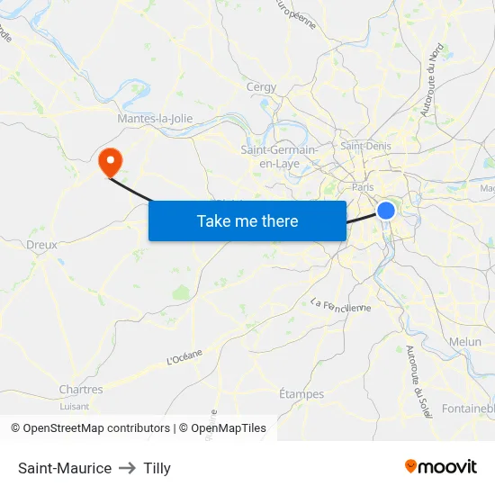 Saint-Maurice to Tilly map