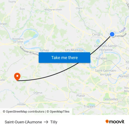 Saint-Ouen-L'Aumone to Tilly map