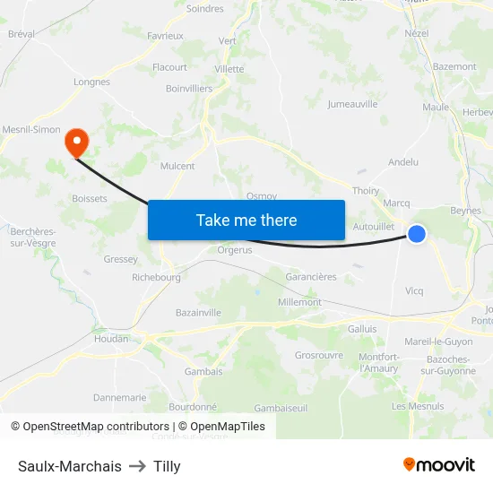 Saulx-Marchais to Tilly map