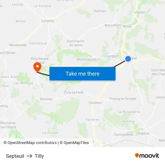 Septeuil to Tilly map