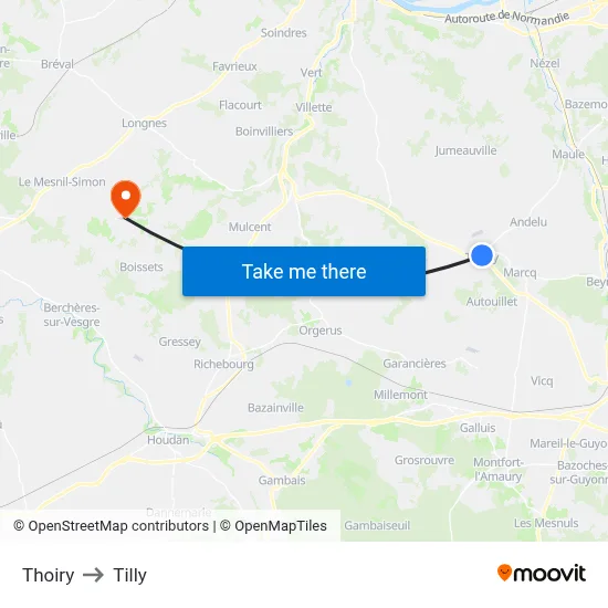 Thoiry to Tilly map