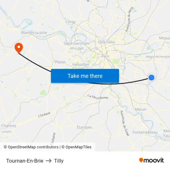 Tournan-En-Brie to Tilly map