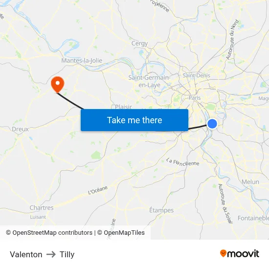 Valenton to Tilly map