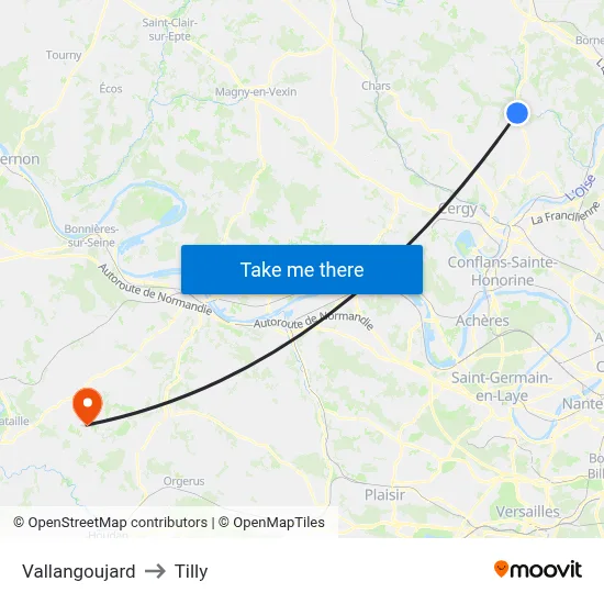 Vallangoujard to Tilly map