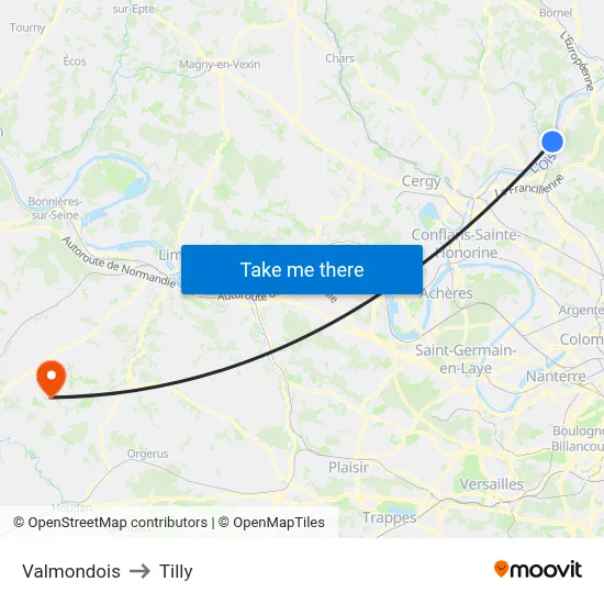 Valmondois to Tilly map