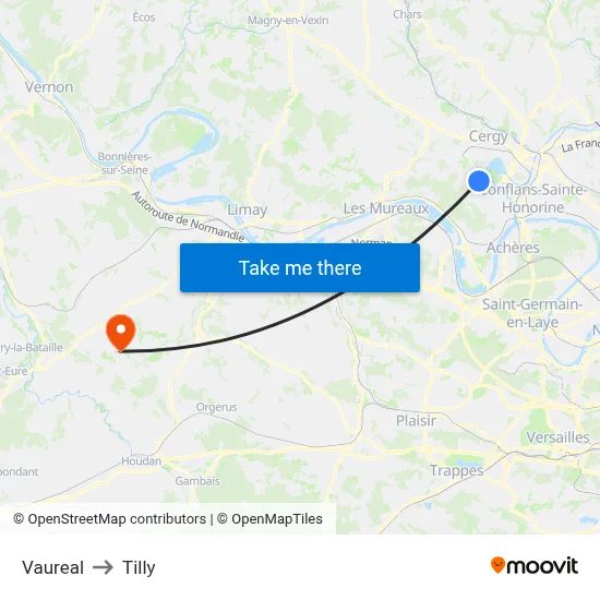 Vaureal to Tilly map