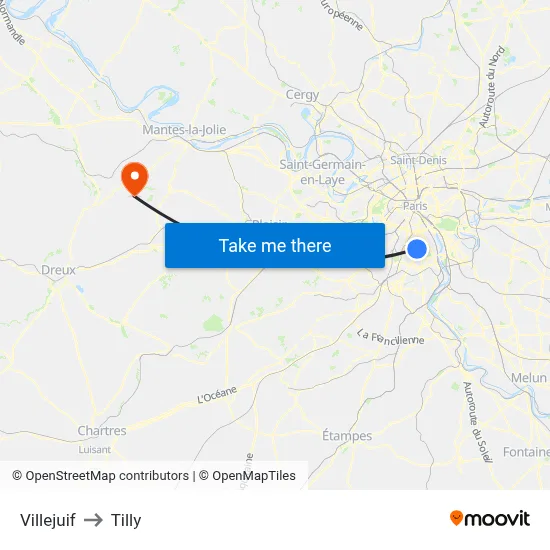 Villejuif to Tilly map