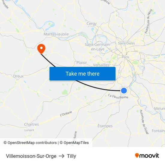 Villemoisson-Sur-Orge to Tilly map