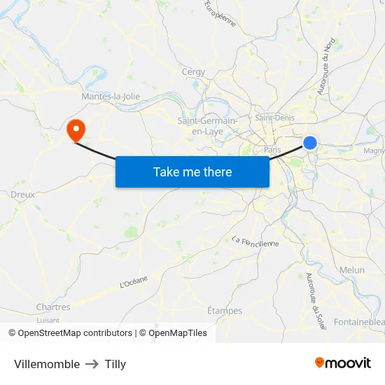 Villemomble to Tilly map