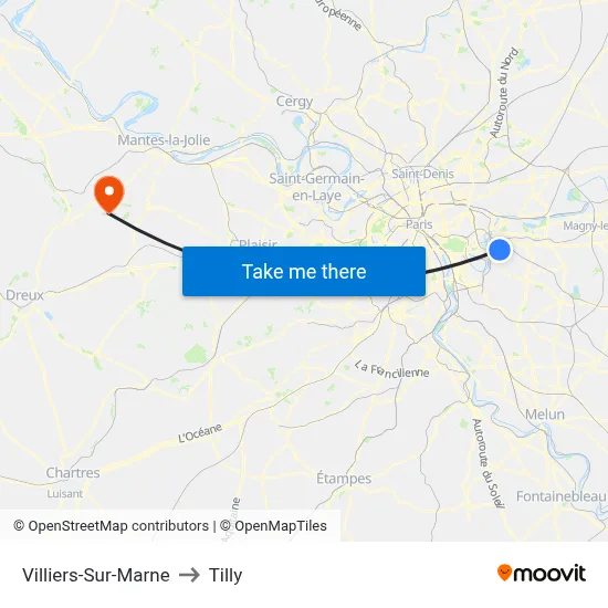 Villiers-Sur-Marne to Tilly map