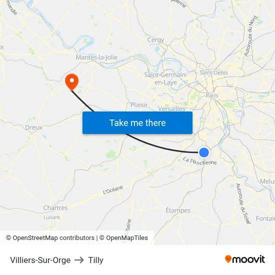 Villiers-Sur-Orge to Tilly map