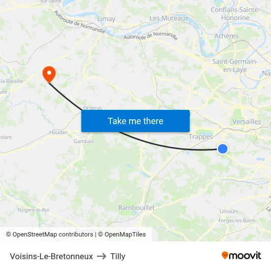 Voisins-Le-Bretonneux to Tilly map