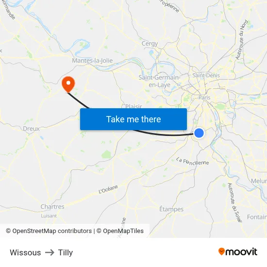 Wissous to Tilly map
