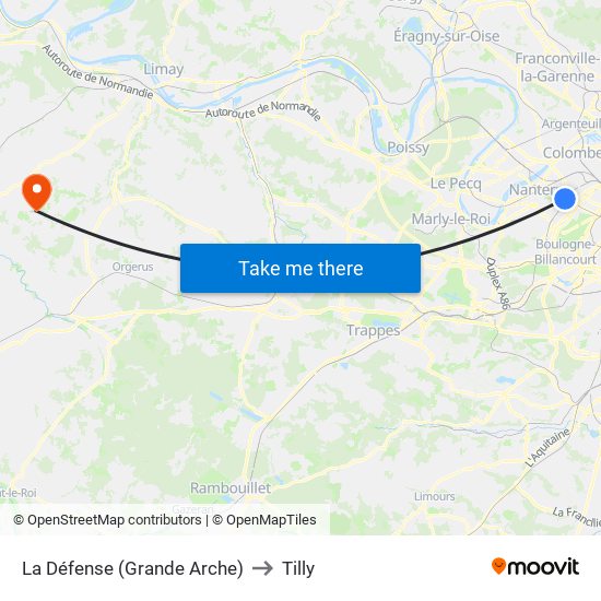 La Défense (Grande Arche) to Tilly map