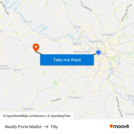 Neuilly Porte Maillot to Tilly map