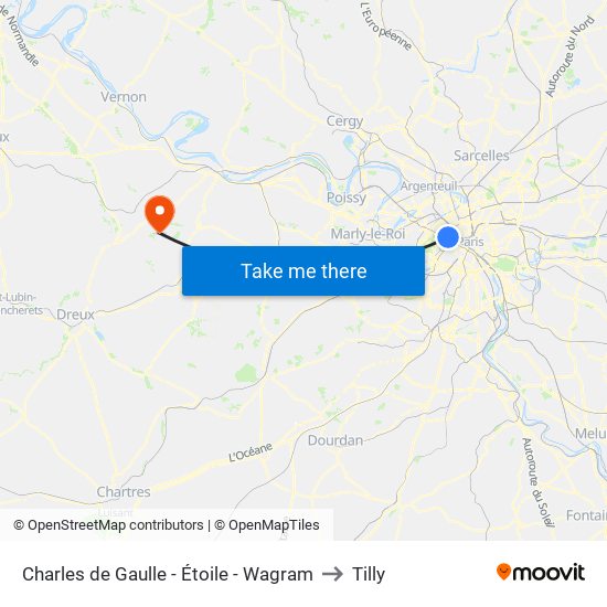 Charles de Gaulle - Étoile - Wagram to Tilly map