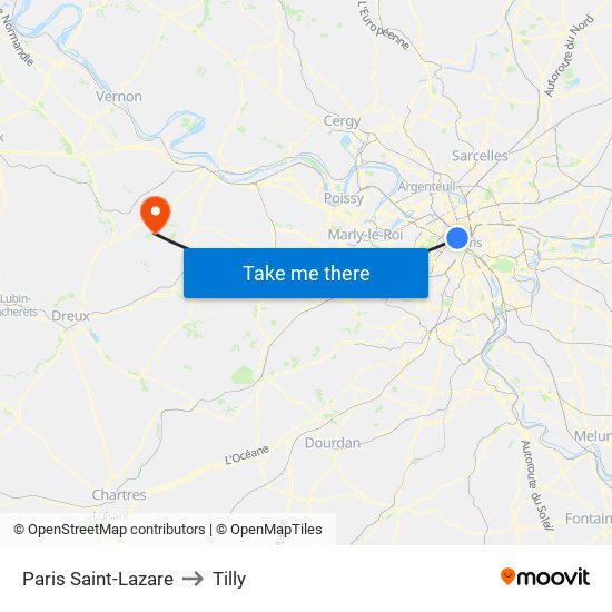 Paris Saint-Lazare to Tilly map