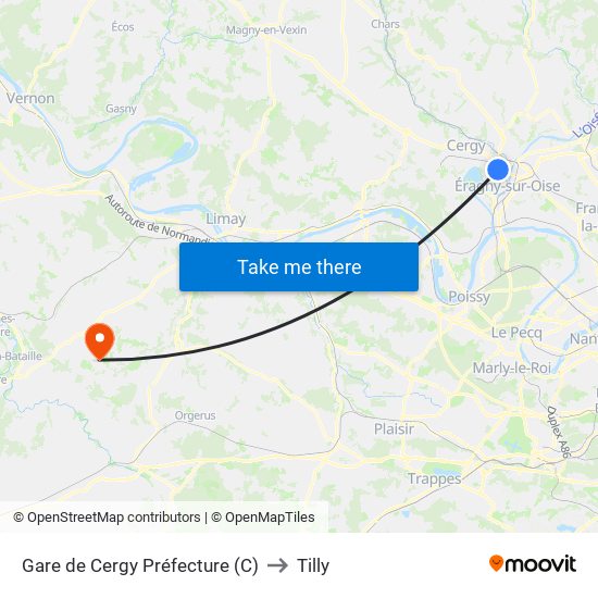 Gare de Cergy Préfecture (C) to Tilly map