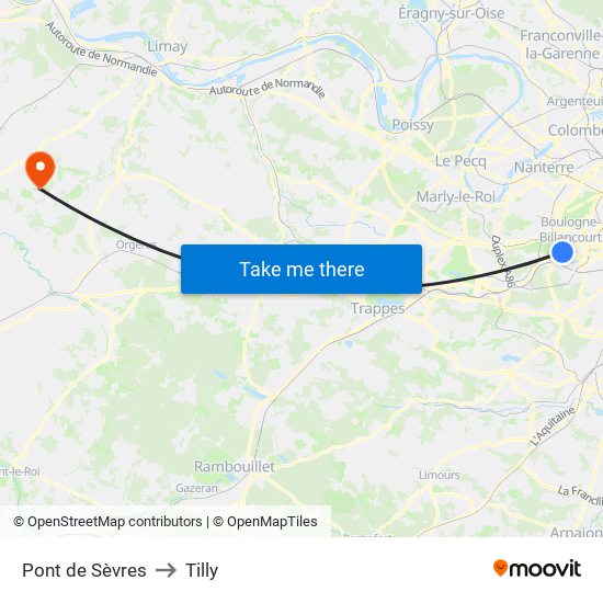 Pont de Sèvres to Tilly map