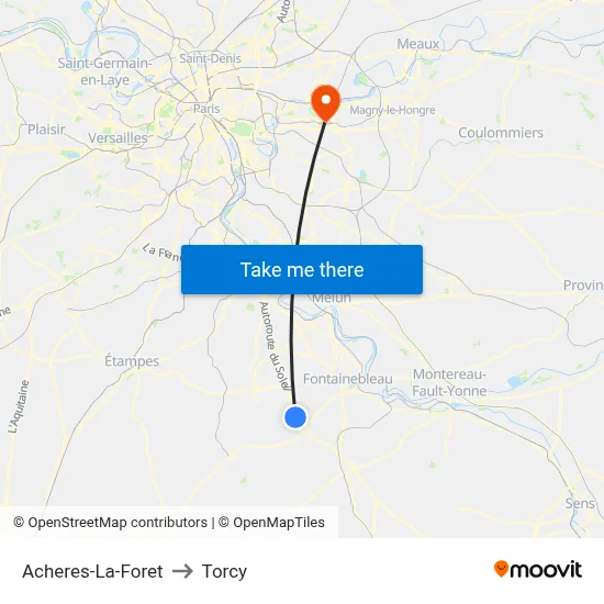 Acheres-La-Foret to Torcy map