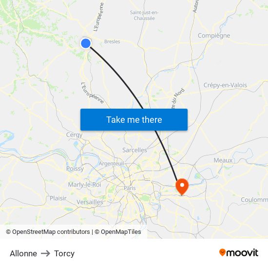 Allonne to Torcy map