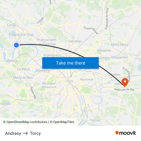 Andresy to Torcy map