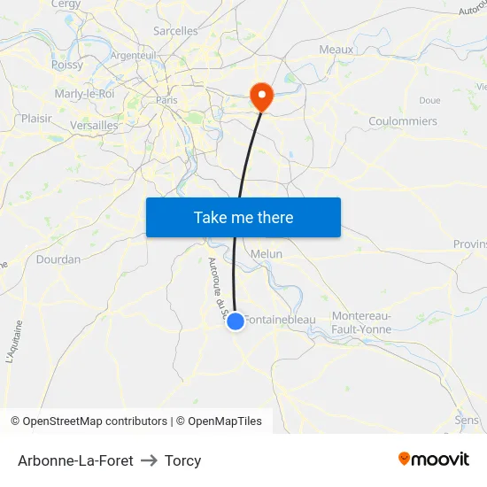 Arbonne-La-Foret to Torcy map