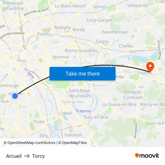 Arcueil to Torcy map