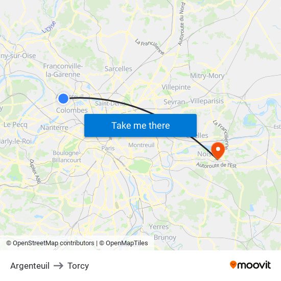 Argenteuil to Torcy map