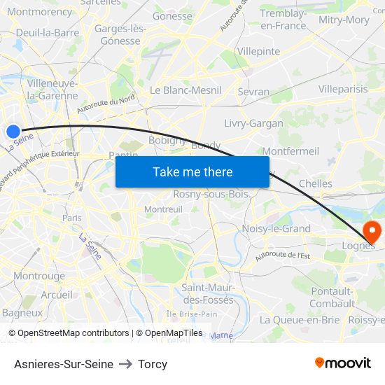 Asnieres-Sur-Seine to Torcy map